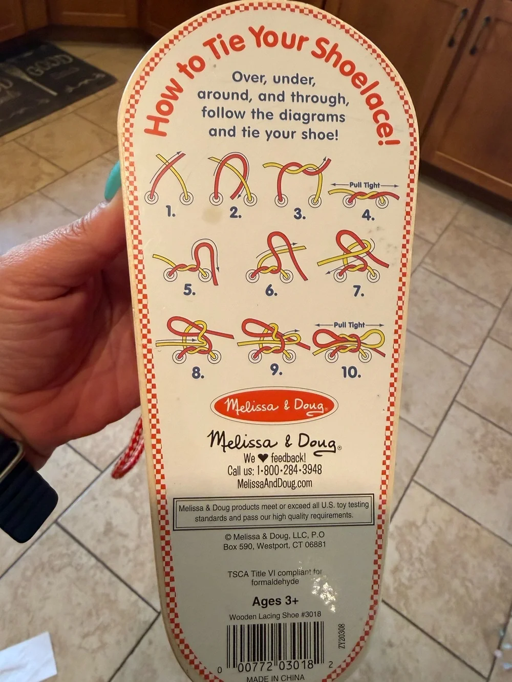 Melissa & Doug Red and Yellow Lacing Shoe Instruction Card